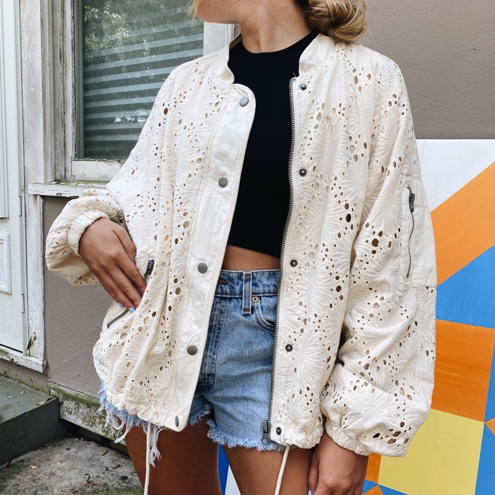Free people eyelet light bomber jacket